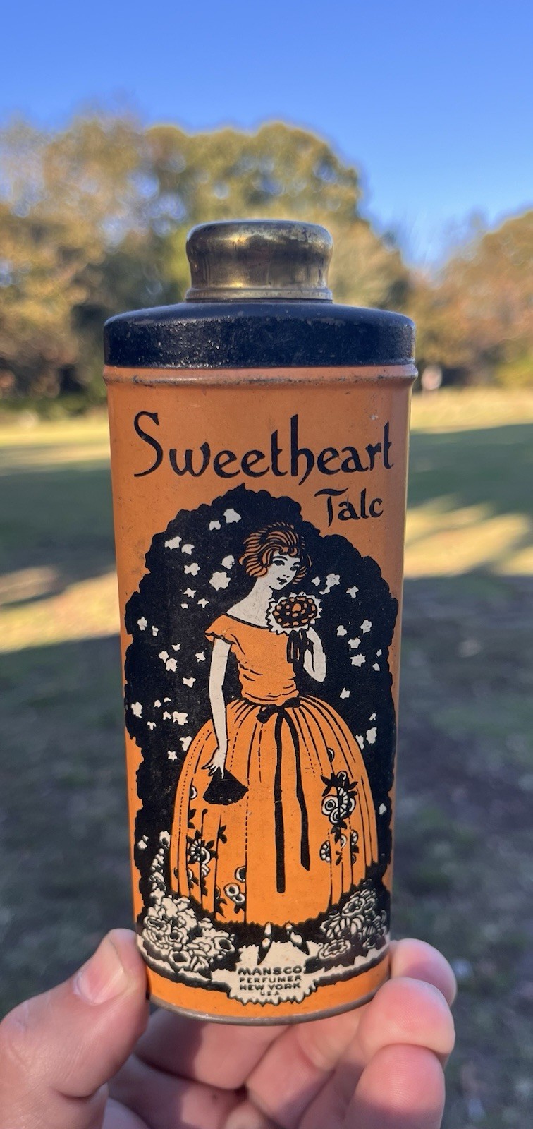 Vintage Antique Sweetheart Tale Talcum Powder Advertising Tin Halloween