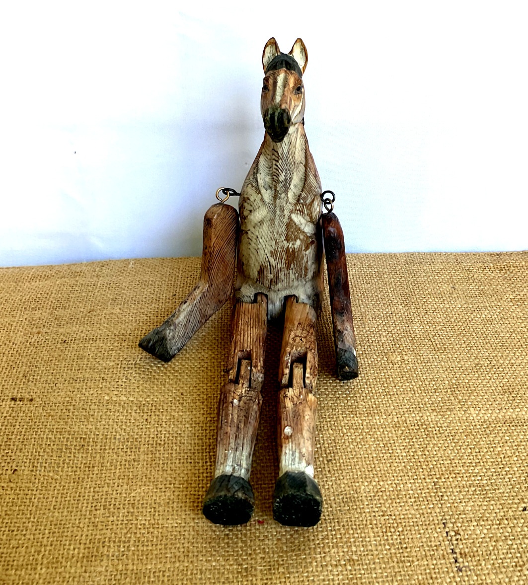 Vintage Folk Art Wooden Carved Horse Articulated Jointed Shelf Sitter 11.5