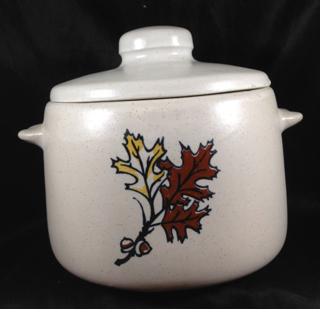 Vintage West Bend Bean Pot Stoneware MCM Crock Chili Soup Oakleaf