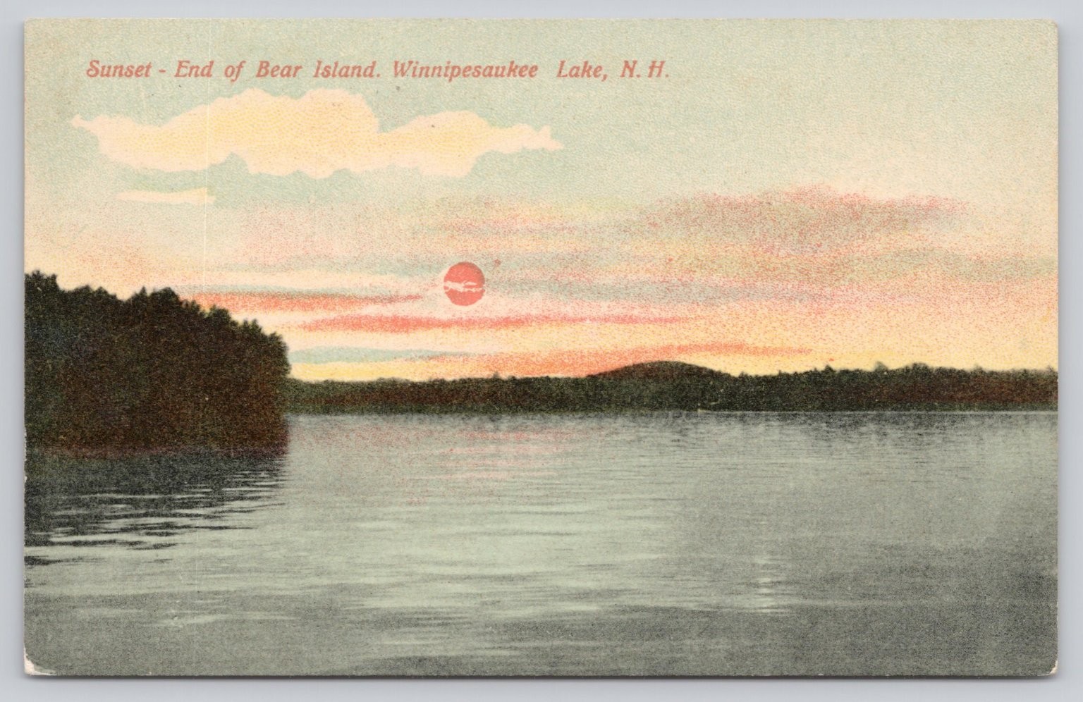 Vintage Sunset Bear Island Winnipesaukee Lake NH Postcard G. W. Morris Vintage Sunset Bear Island Winnipesaukee Lake NH Postcard G. W. Morris