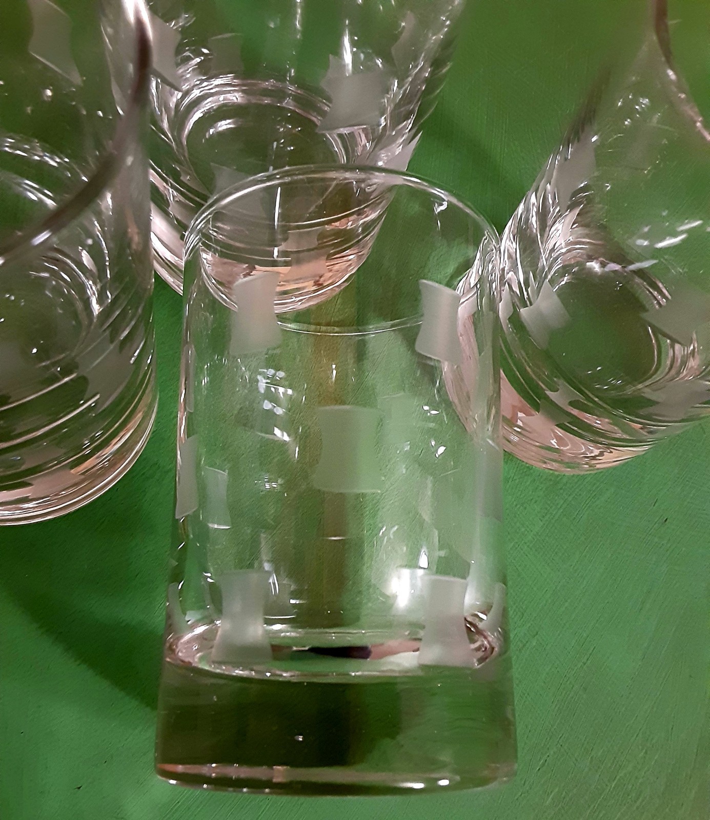 Libbey Glasses Windsor Cut Cubist Etched Squares Set of 4 Juice MCM Retro GLAM