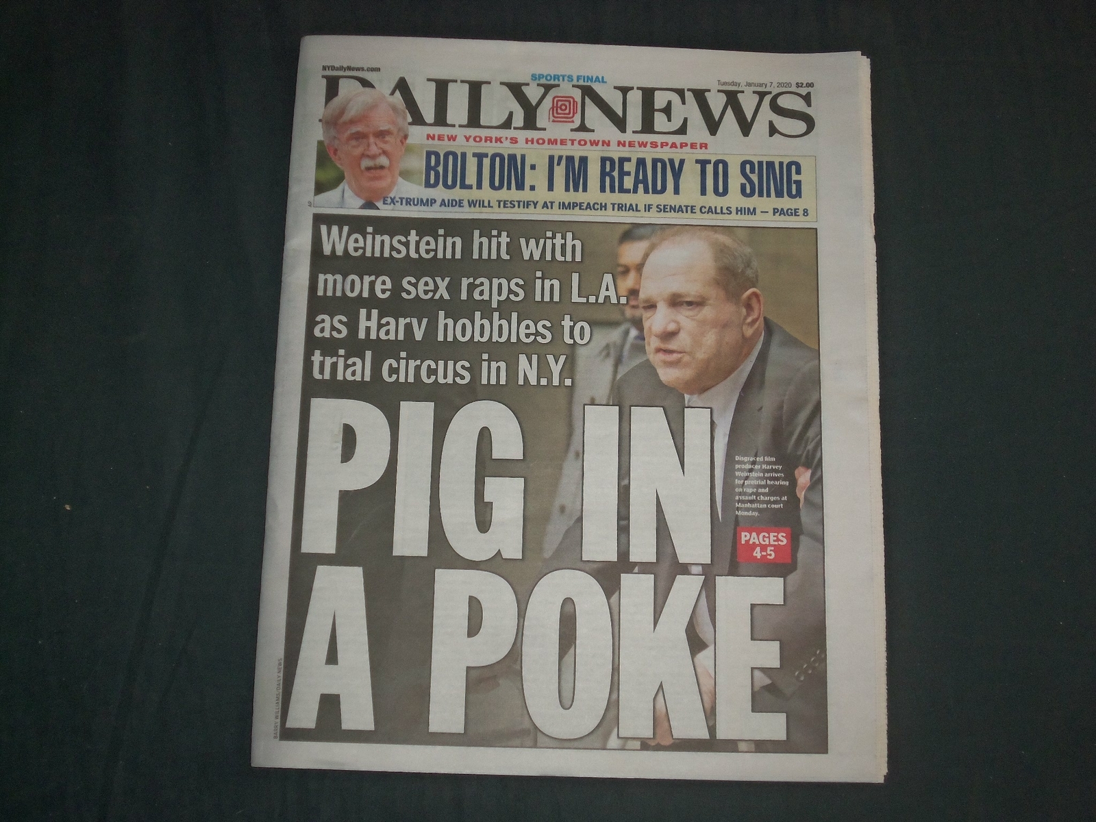 2020 JANUARY 7 NEW YORK DAILY NEWS NEWSPAPER - WEINSTEIN HIT WITH MORE SEX RAPS