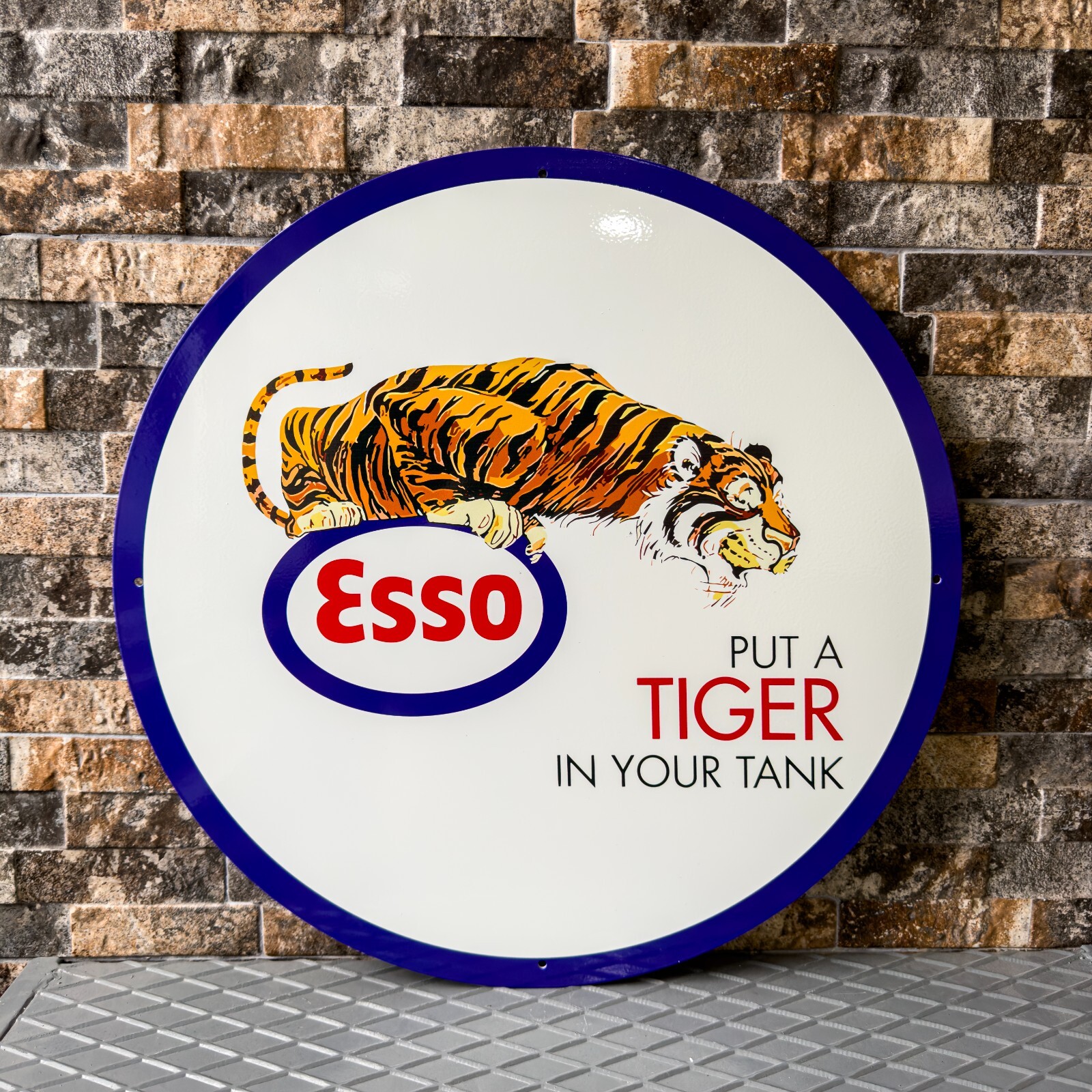 Vintage ESSO Tiger Gas Station  1960s  Heavy Metal Sign -  19.7