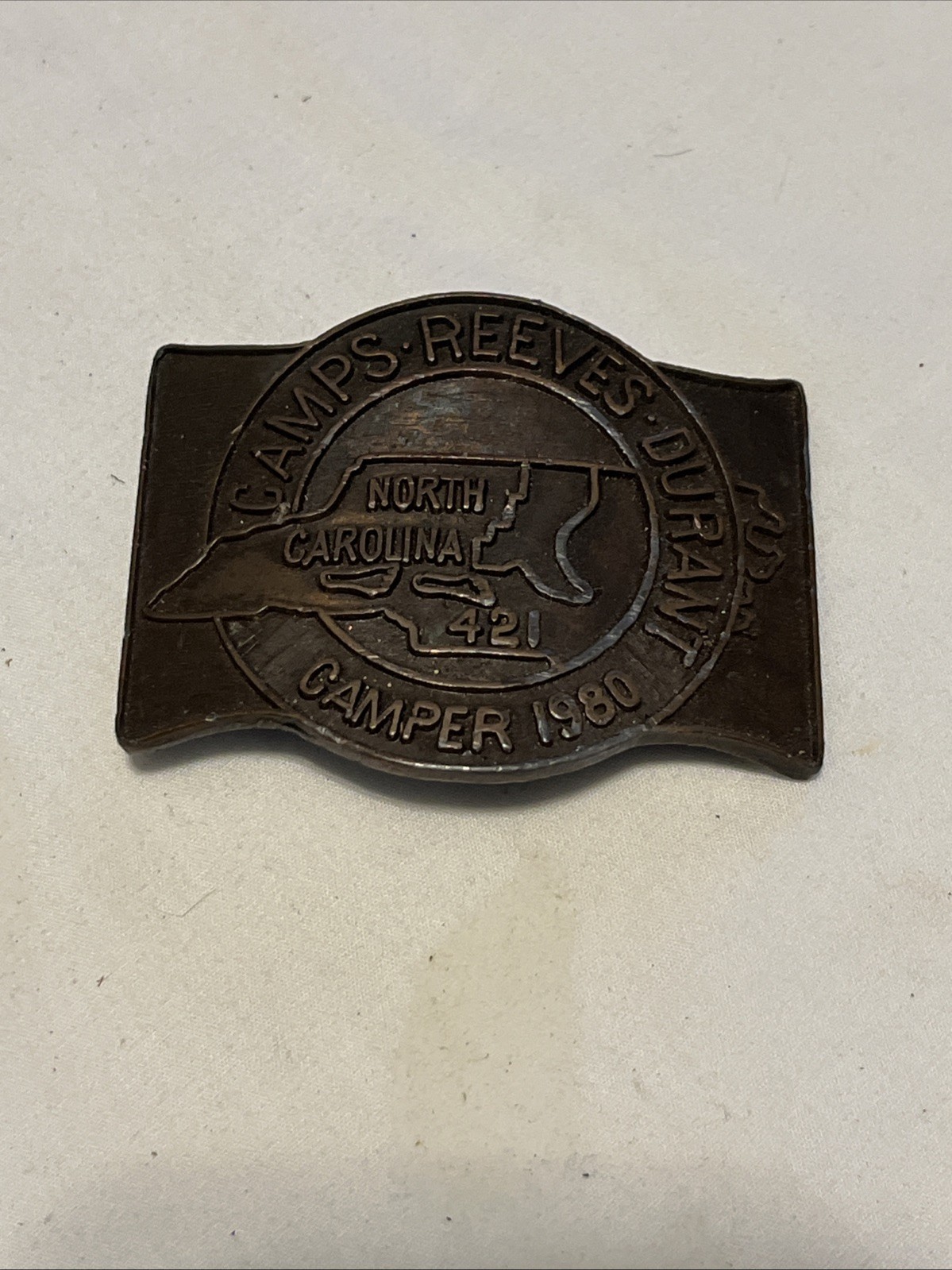 Vintage Boy Scouts of America 1980 Camp Reeves Durant NC Belt Buckle