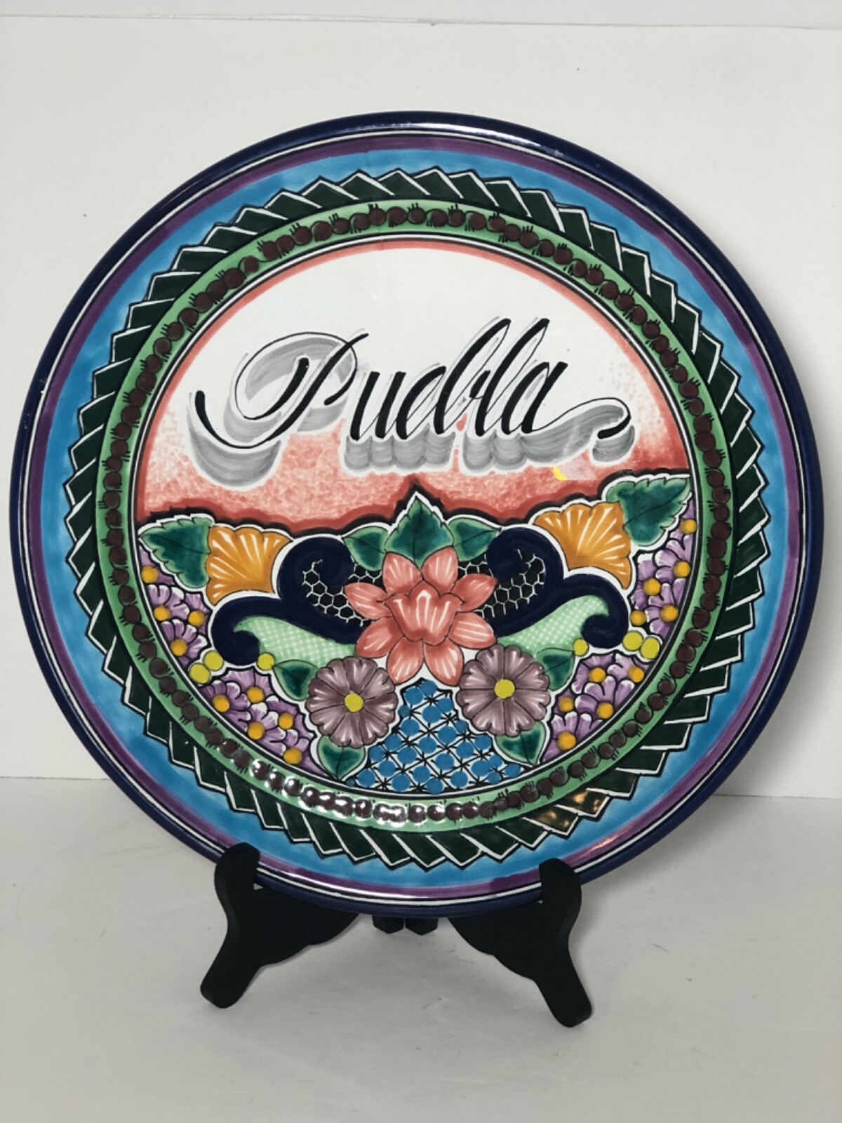 Hernandez Puebla Mexico Pottery Plate Talavera Wall Art 12”