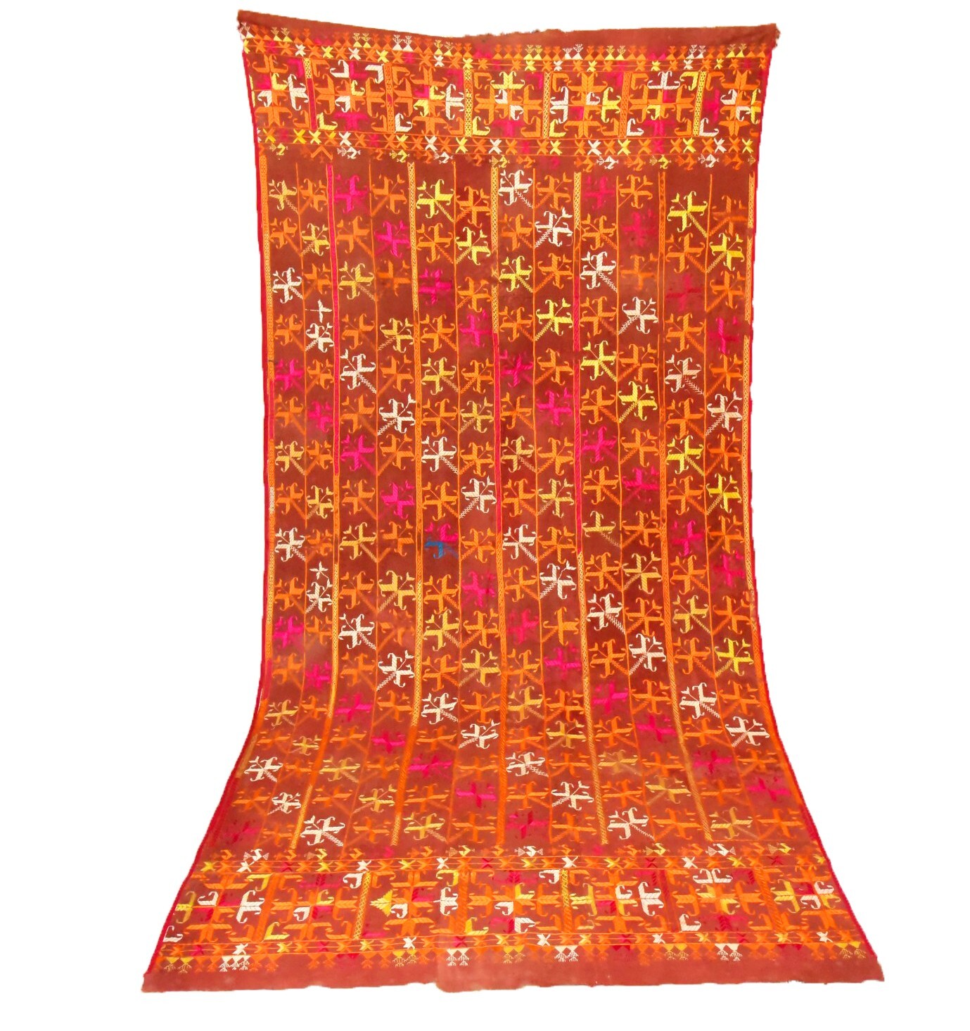 Authentic Vintage Indian From Punjab Phulkari Floss Hand Embroidered Bagh Shawl