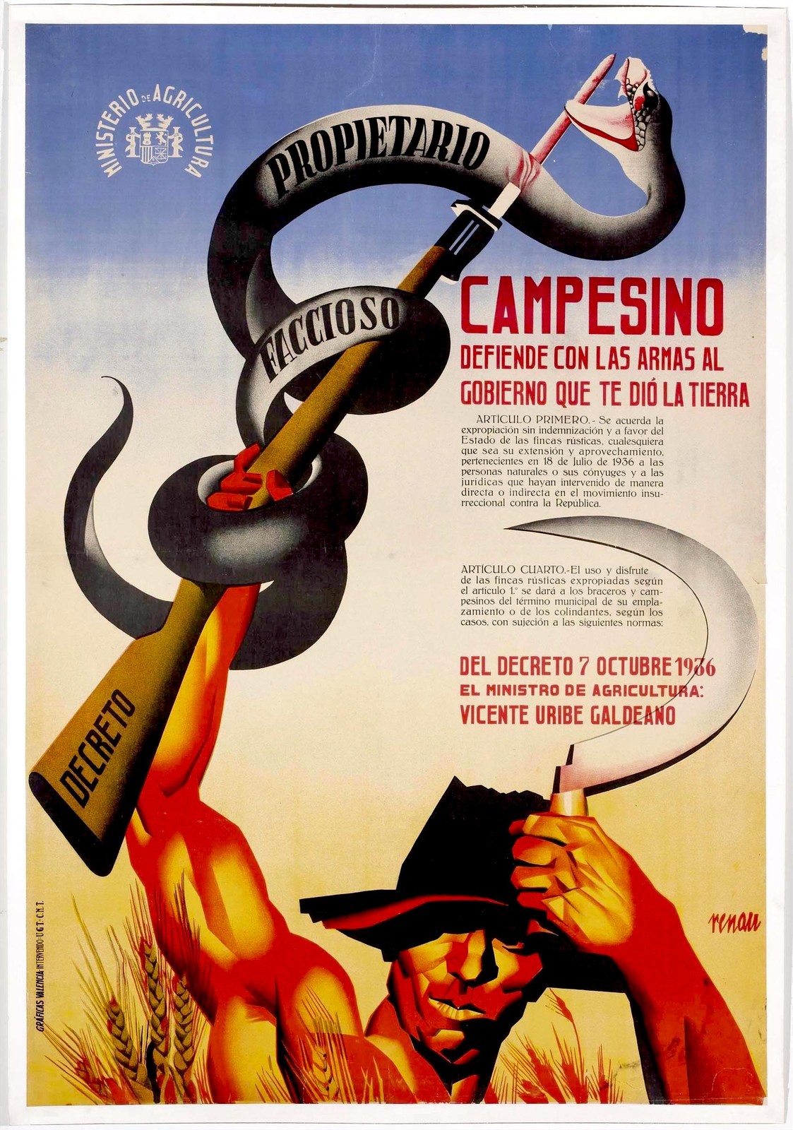 Vintage 1936 Spanish Political Poster by Josep Renau - 24x36” 🌾 Vintage 1936 Spanish Political Poster by Josep Renau - 24x36” 🌾