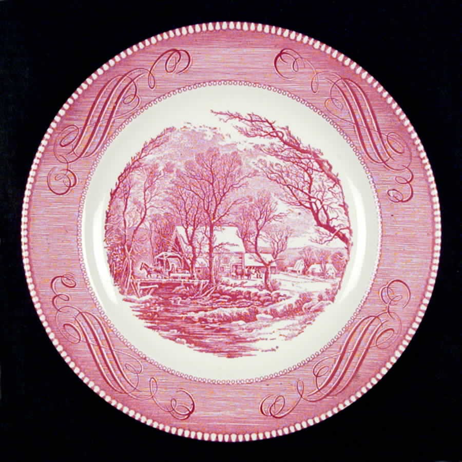 Royal  Currier and Ives Pink Dinner Plate 643056