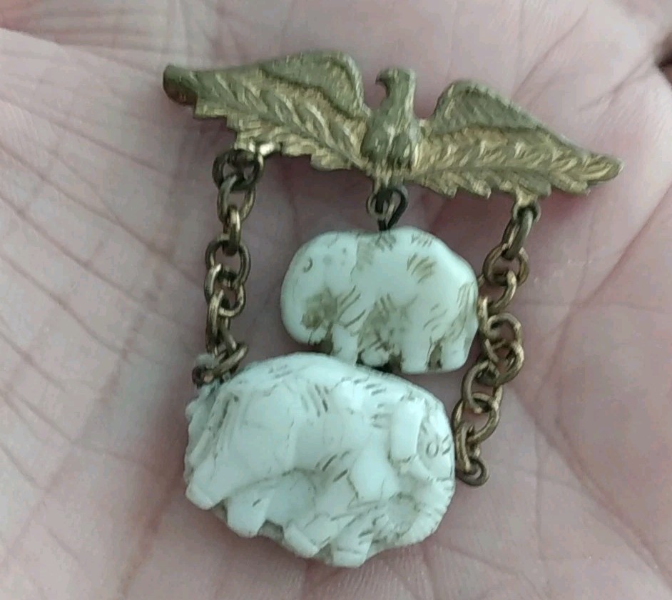 Antique Glass GOP Elephant Lapel Pin c. 1900–1925 Republican Party Political Antique Glass GOP Elephant Lapel Pin c. 1900–1925 Republican Party Political
