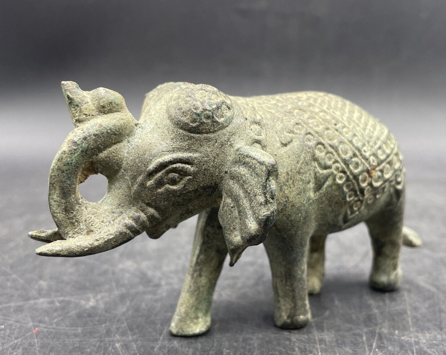 Vintage Metal Green Elephant Paperweight Figurine