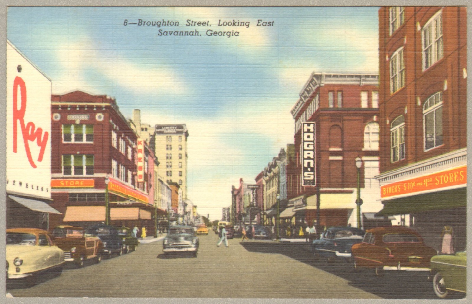 Broughton Street Savannah Georgia GA Vintage Postcard Street View