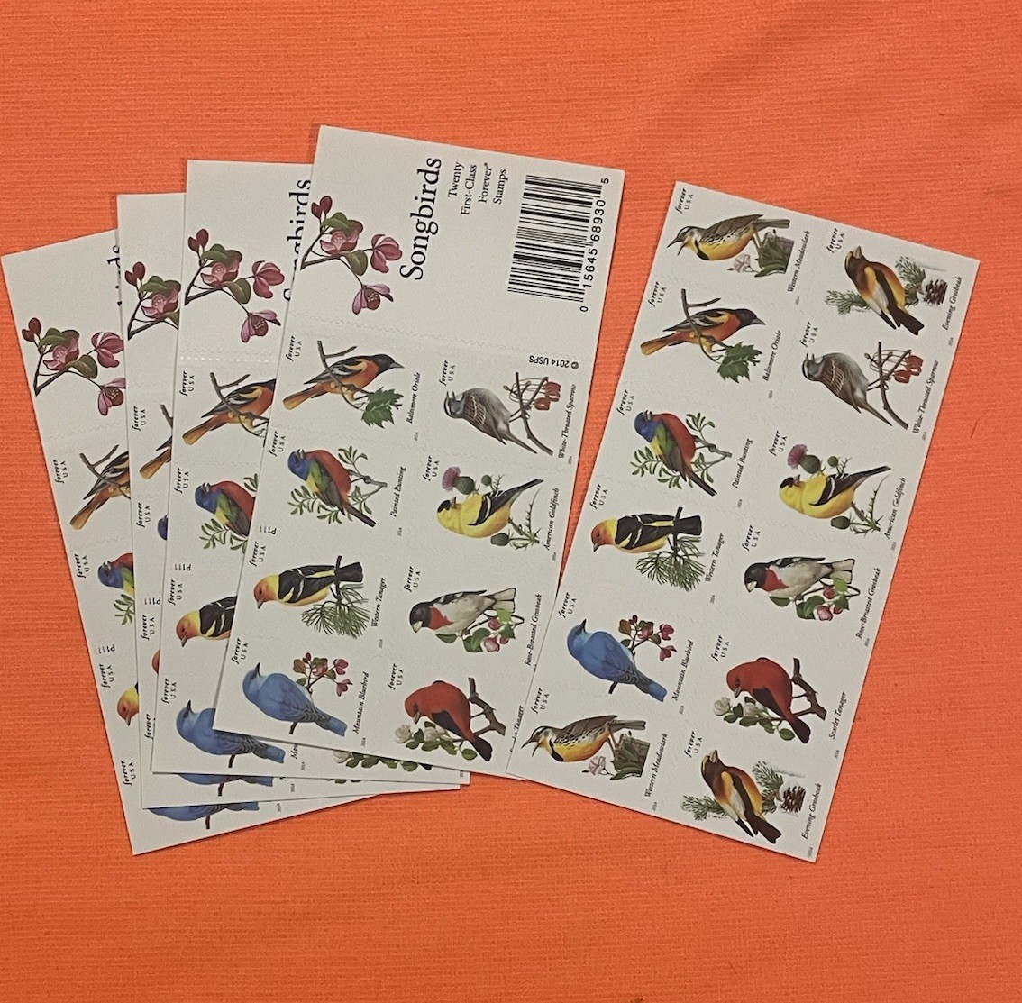Pristine MNH 2014 Songbirds Forever, 5 Books 100 Count FV $7