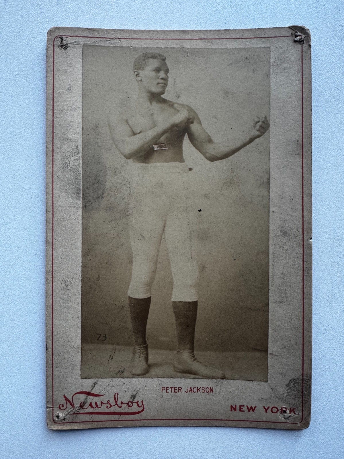 Antique Cabinet Card Photo Bare Knuckle Boxer Peter Jackson Newsboy 4x6 Boxing