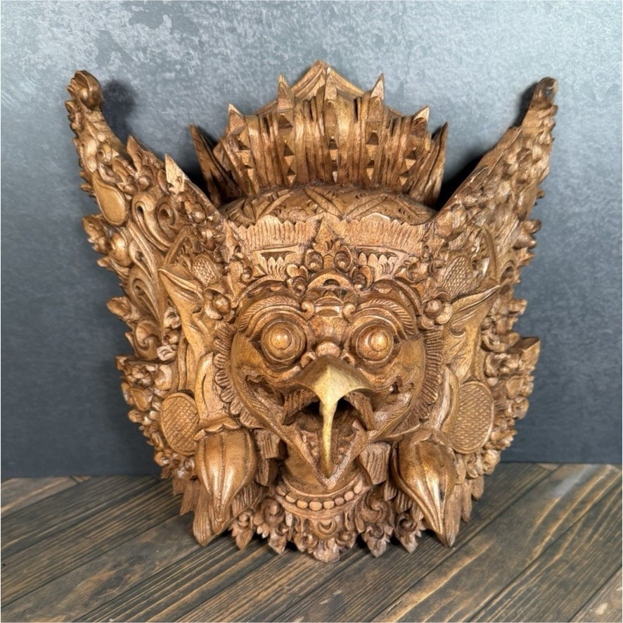 Vintage Balinese Garuda Mask Hand Carved Wood Bali Indonesia Wall Art 9” Vintage Balinese Garuda Mask Hand Carved Wood Bali Indonesia Wall Art 9”