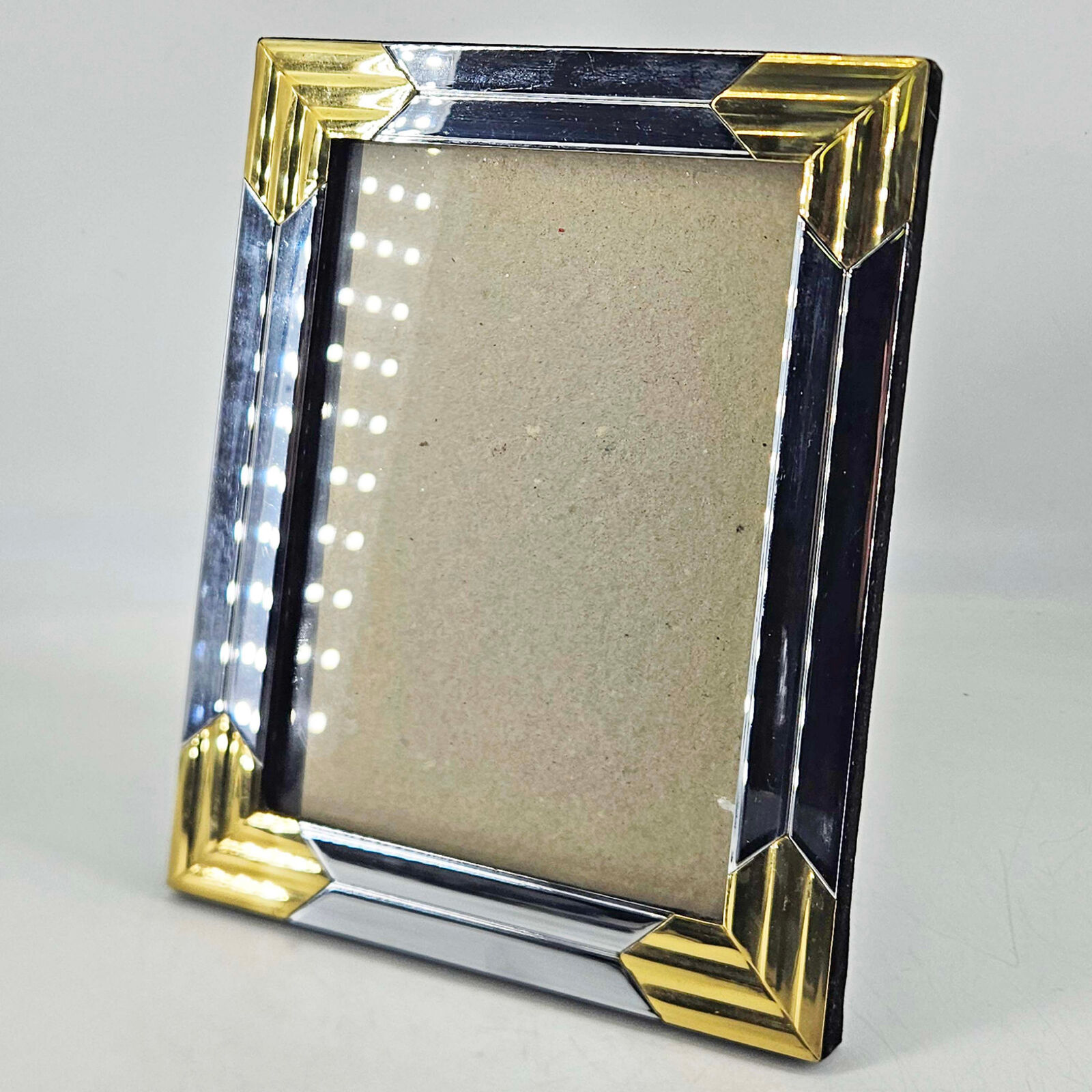 Vintage 80\'s Art Deco Style polished silver gold 5x7 Photo Picture Frame