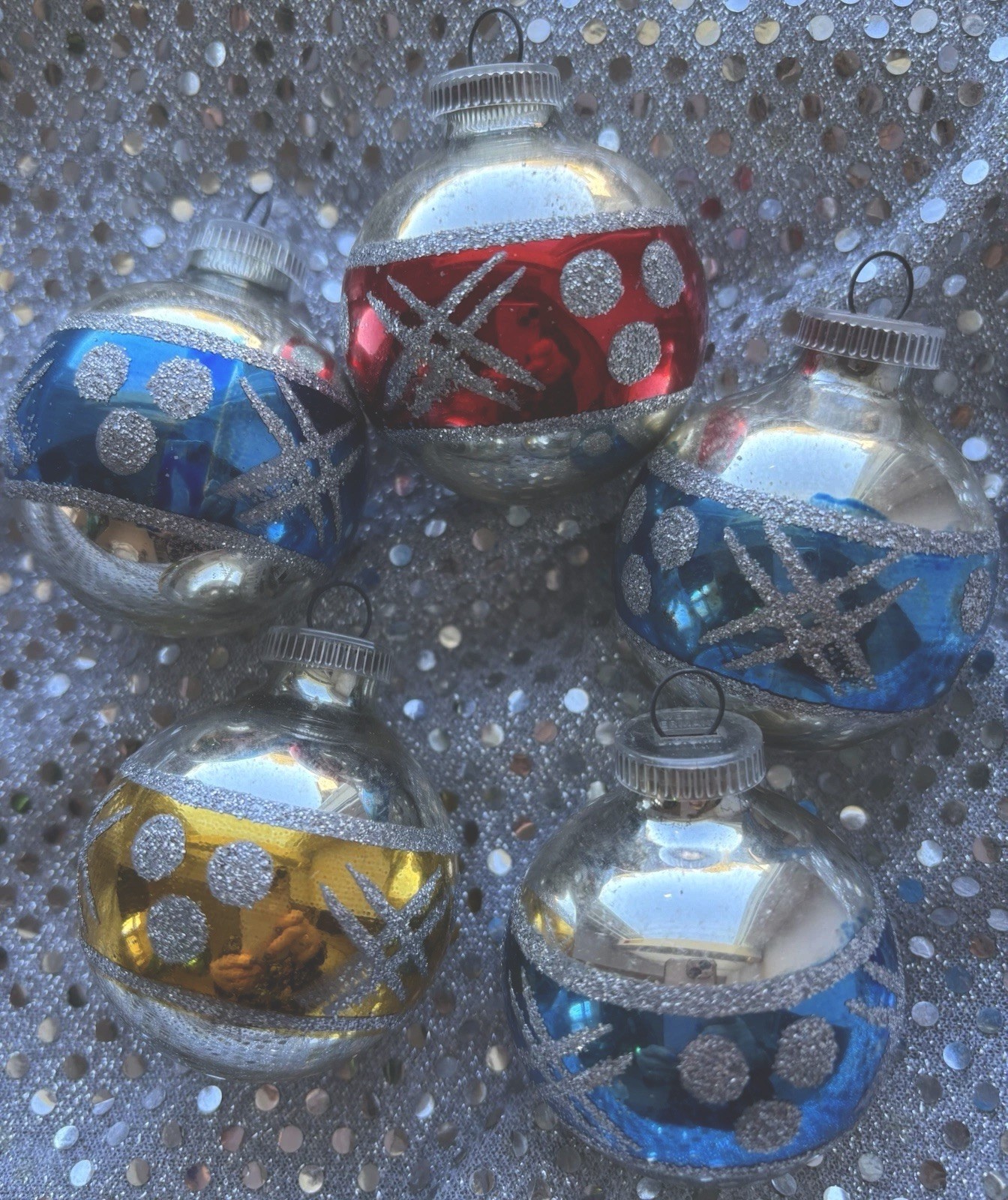 Vintage Lot 5 Mercury Glass Christmas Ornaments W. Germany Mica Glitter VGUC Vintage Lot 5 Mercury Glass Christmas Ornaments W. Germany Mica Glitter VGUC