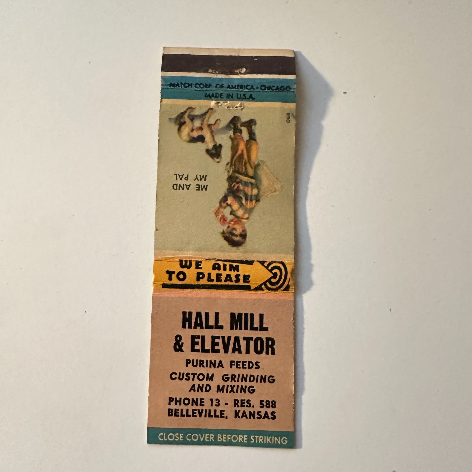 Hall Mill & Elevator Purina Feeds Belleville KS Vintage Matchbook Cover 5MB132-6