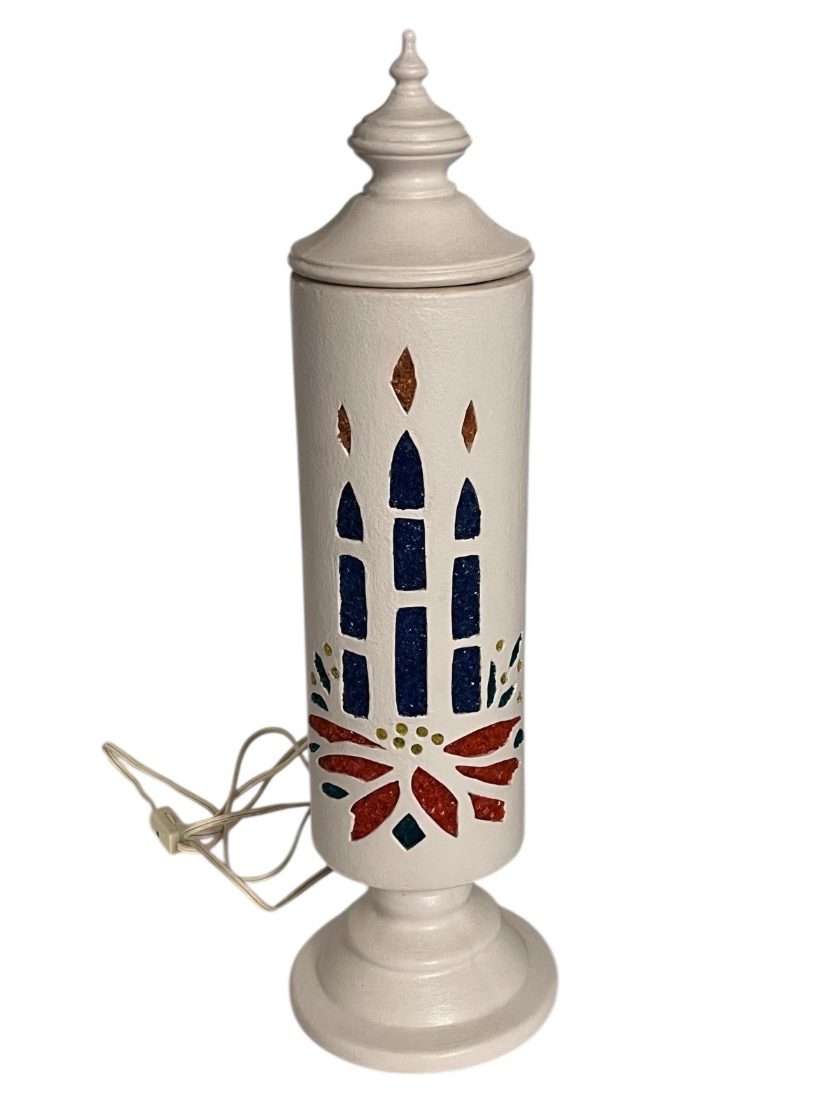 VTG 1979 Ceramic Lighted Christmas Tower Candle Colorful Handmade RARE