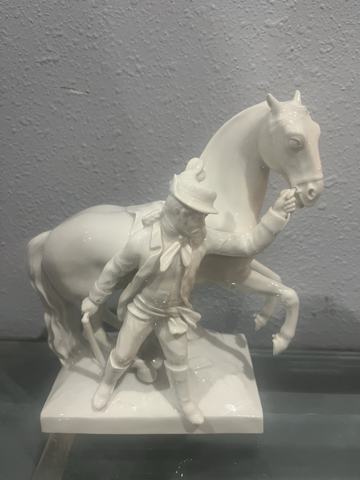 Vintage Antique KPM Berlin White Porcelain Rearing Horse & Rider Figurine Vintage Antique KPM Berlin White Porcelain Rearing Horse & Rider Figurine