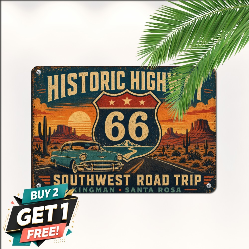 Southwest Route 66 Desert Highway Scenic Journey Vintage Metal Tin Sign