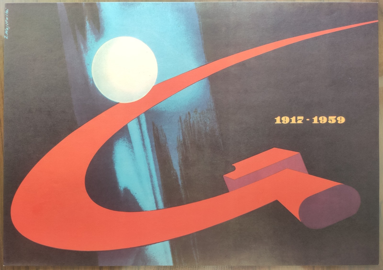 Original Polish Poster 1917-1959 Soviet space satellite USSR Hammer and sickle