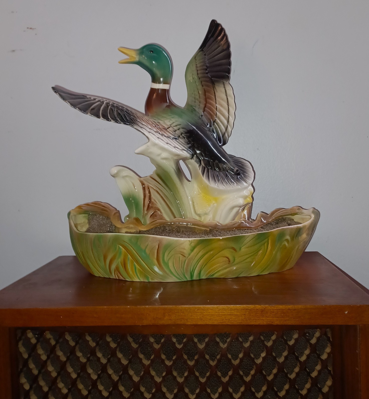 Vintage 1954 Lane Mallard Duck Ceramic TV Lamp Planter w/Original Blue Bulb MCM