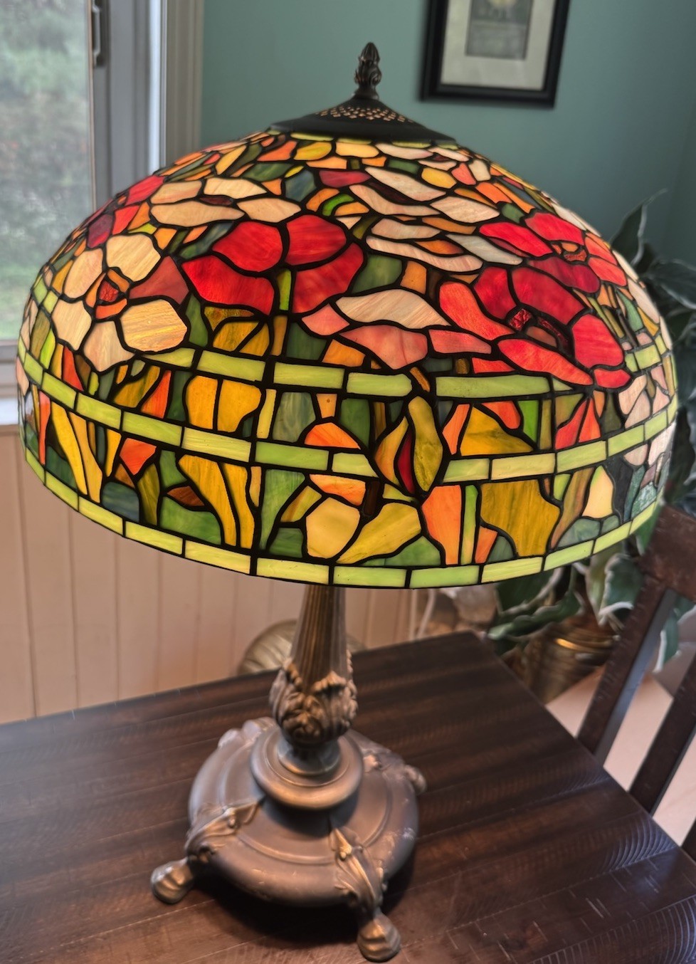 Vintage Tiffany Style Stained Glass Oreintal Poppy Table Lamp Vintage Tiffany Style Stained Glass Oreintal Poppy Table Lamp