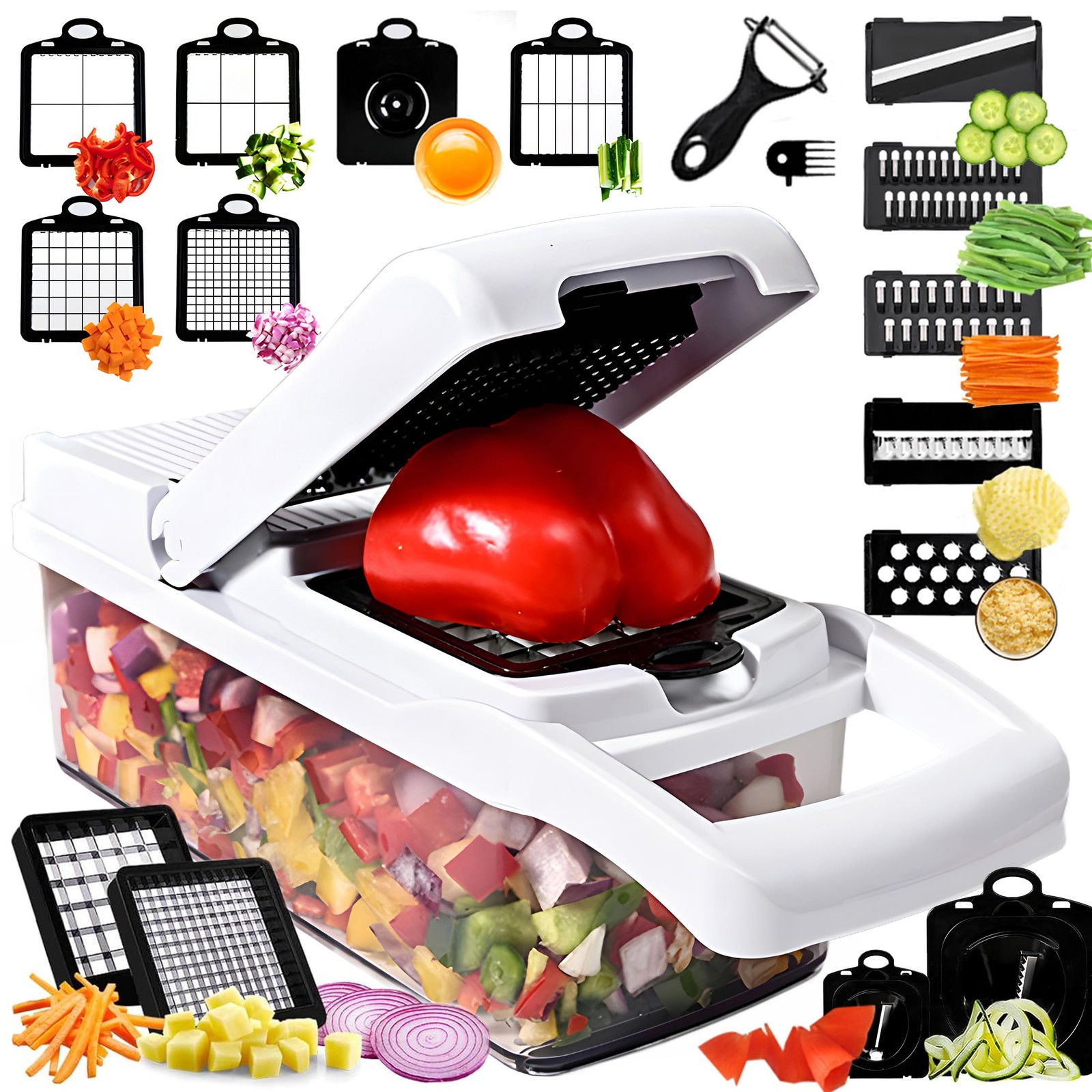 25-in-1 Vegetable Chopper with 13 Blades - Mandoline Slicer -Food Black 25-in-1 Vegetable Chopper with 13 Blades - Mandoline Slicer -Food Black