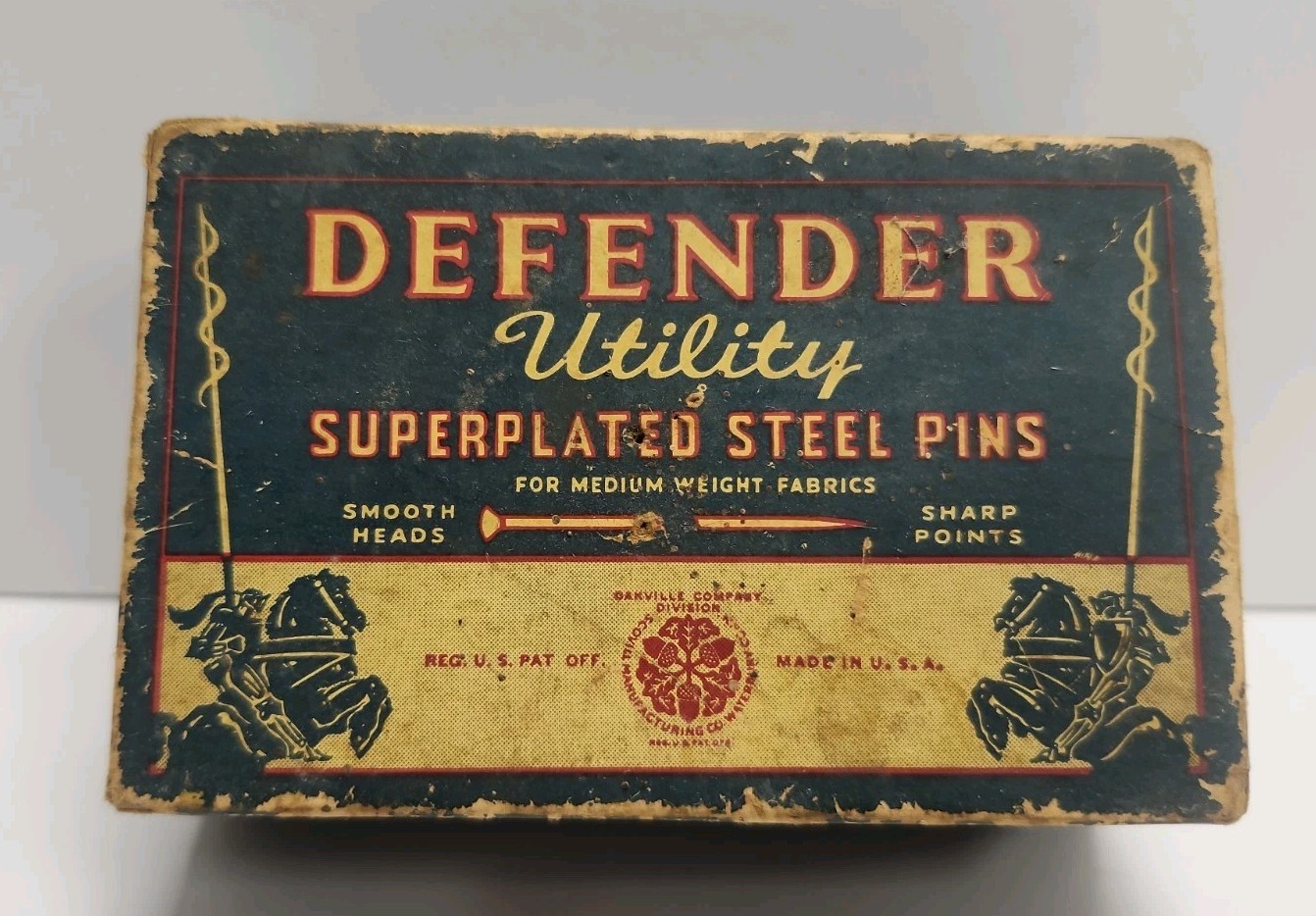 Vintage Defender Utility Superplated Steel Pins Paper Box Oakville Co Sewing