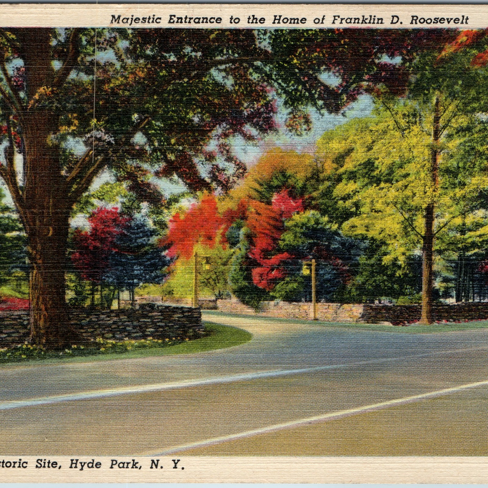 c1940s Hyde Park NY FDR Franklin Roosevelt Home Entrance Linen Postcard c1940s Hyde Park NY FDR Franklin Roosevelt Home Entrance Linen Postcard