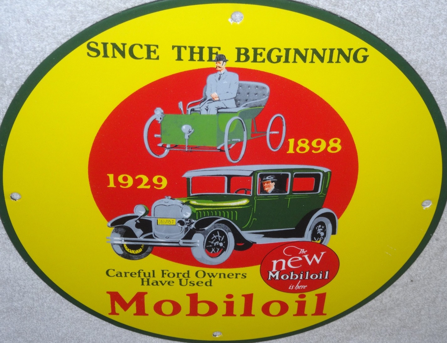 VINTAGE 1898 FORD VEHICLE & 1929 MODEL T USE MOBIL MOBILOIL PORCELAIN METAL SIGN VINTAGE 1898 FORD VEHICLE & 1929 MODEL T USE MOBIL MOBILOIL PORCELAIN METAL SIGN