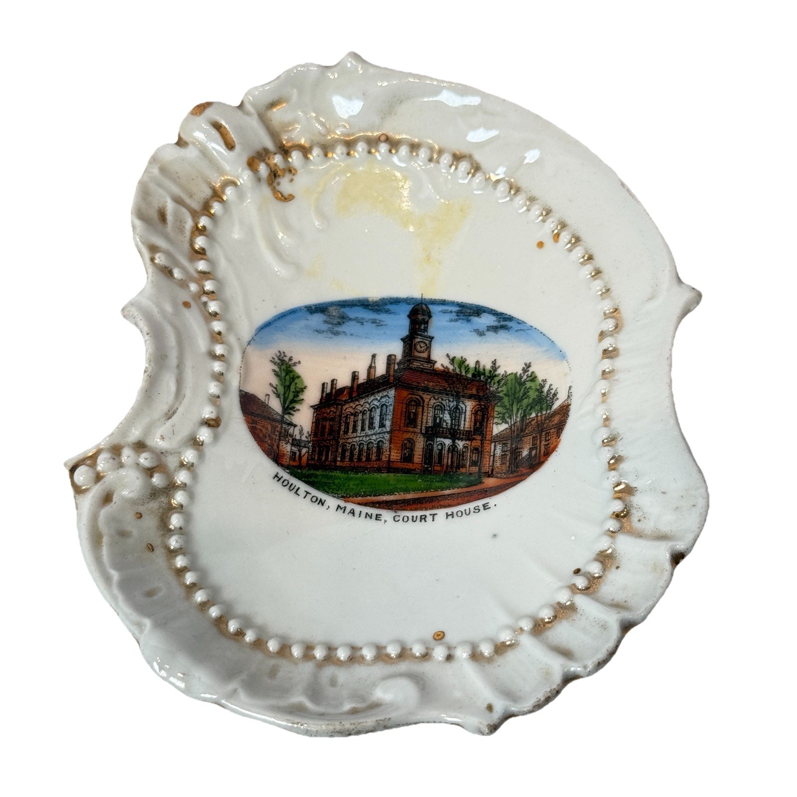 HOULTON MAINE ME Antique Souvenir COURT HOUSE TRINKET DISH PLATE ASHTRAY HOULTON MAINE ME Antique Souvenir COURT HOUSE TRINKET DISH PLATE ASHTRAY