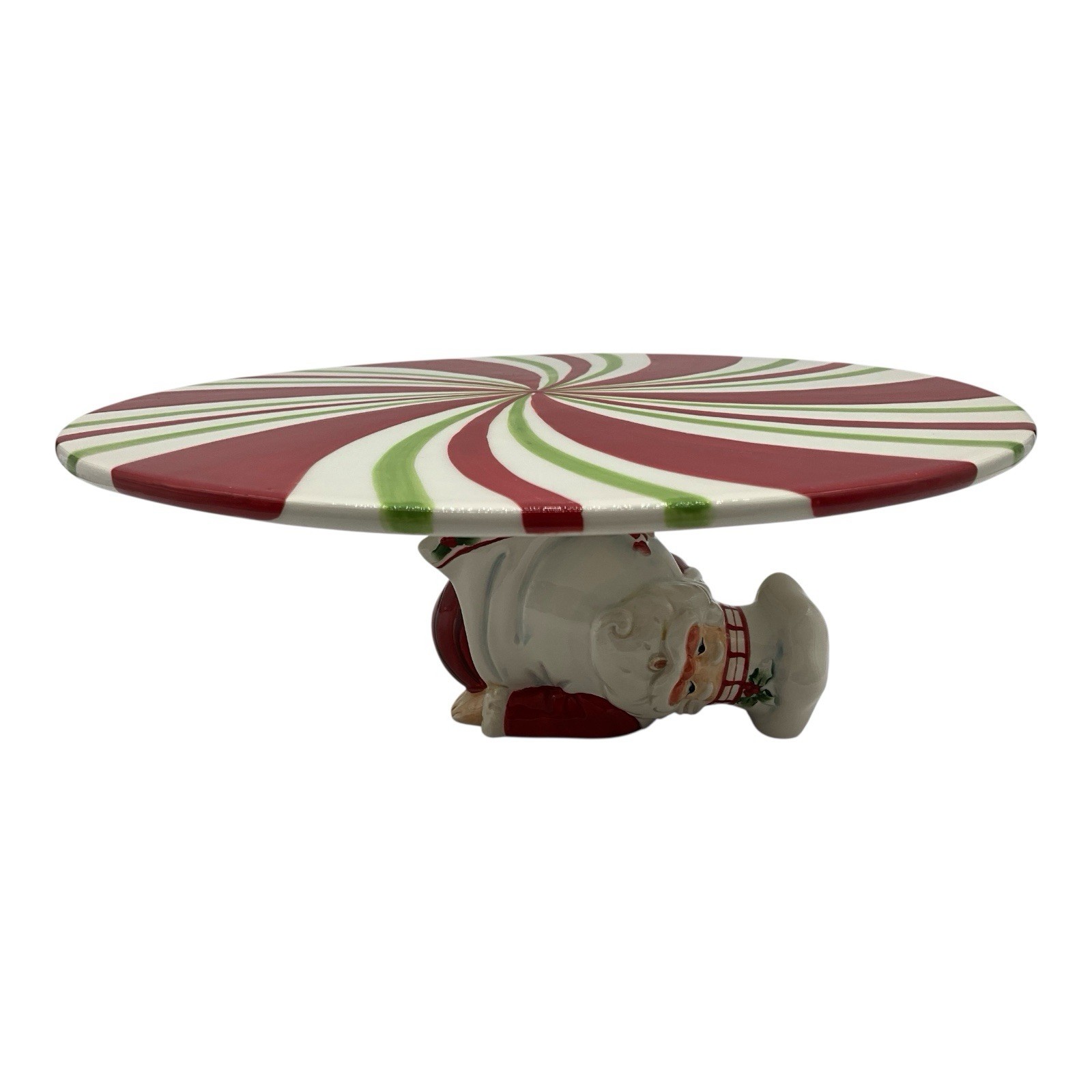 Holiday Vintage Santa Peppermint Swirl Cake Stand Christmas Serveware Taiwan