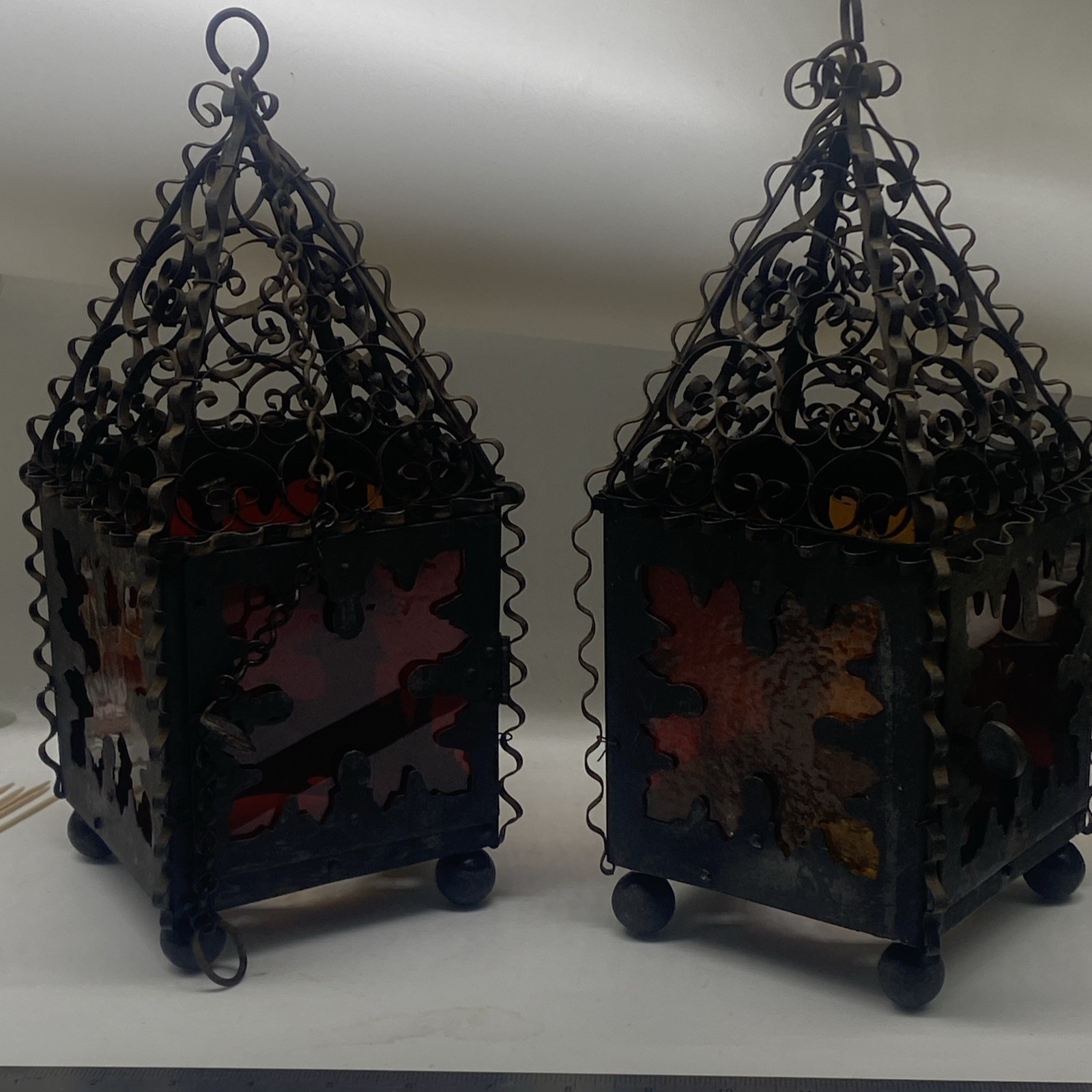 Vintage Punched Metal Arts And Crafts Lantern Set Magical Vintage Punched Metal Arts And Crafts Lantern Set Magical