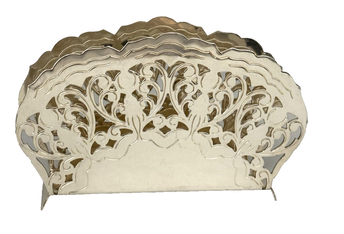 Vintage Hans Jensen Denmark Ornate Filigree Silverplate Napkin/Letter Holder