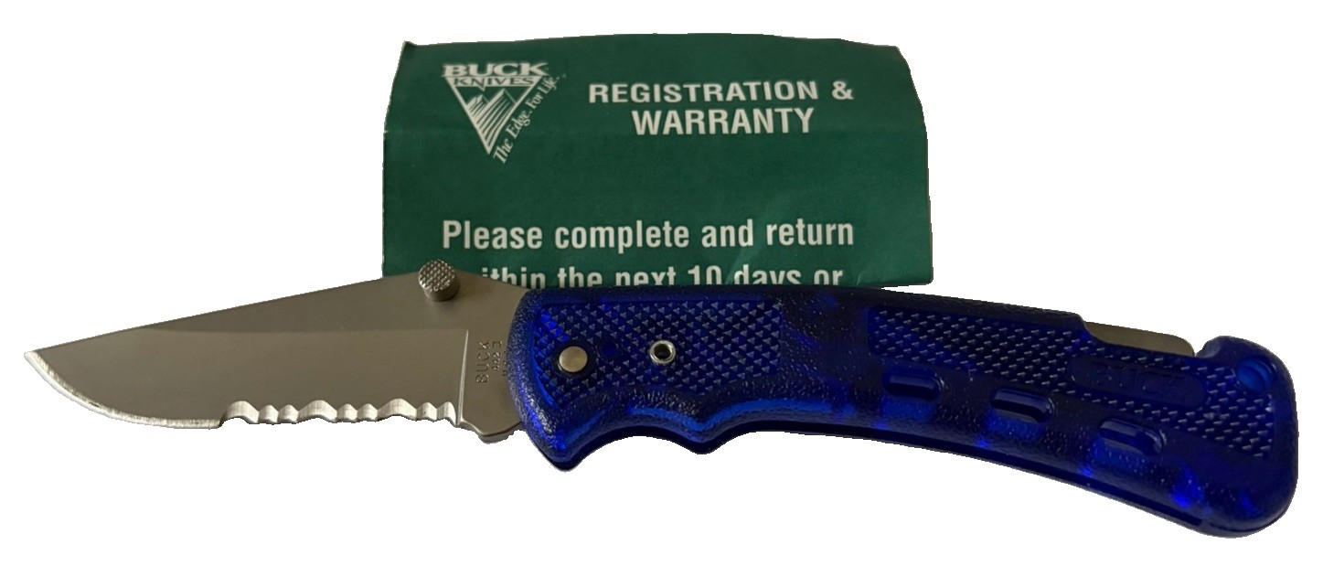 Vintage Buck 442FX BuckLite Knife Translucent Blue Serrated USA NOS No Box.