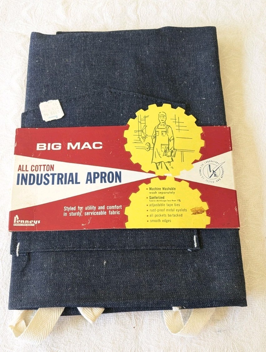 NOS Vintage Big Mac Sanforized Blue Industrial Apron JC Penneys Work Wear