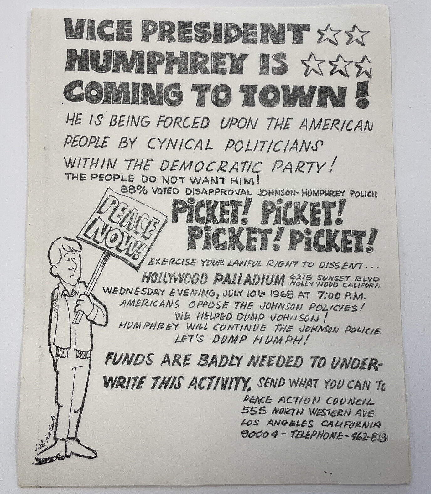 Hubert Humphrey 1968 poster campaign political ANTI-Humphrey RARE.Lee Helck