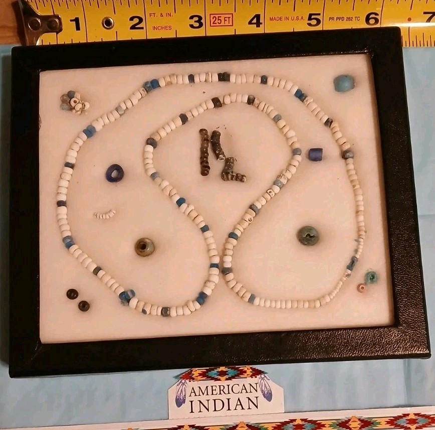 Hard To Find Antique Native American Wampum Trade Beads + Necklace • Framed Hard To Find Antique Native American Wampum Trade Beads + Necklace • Framed