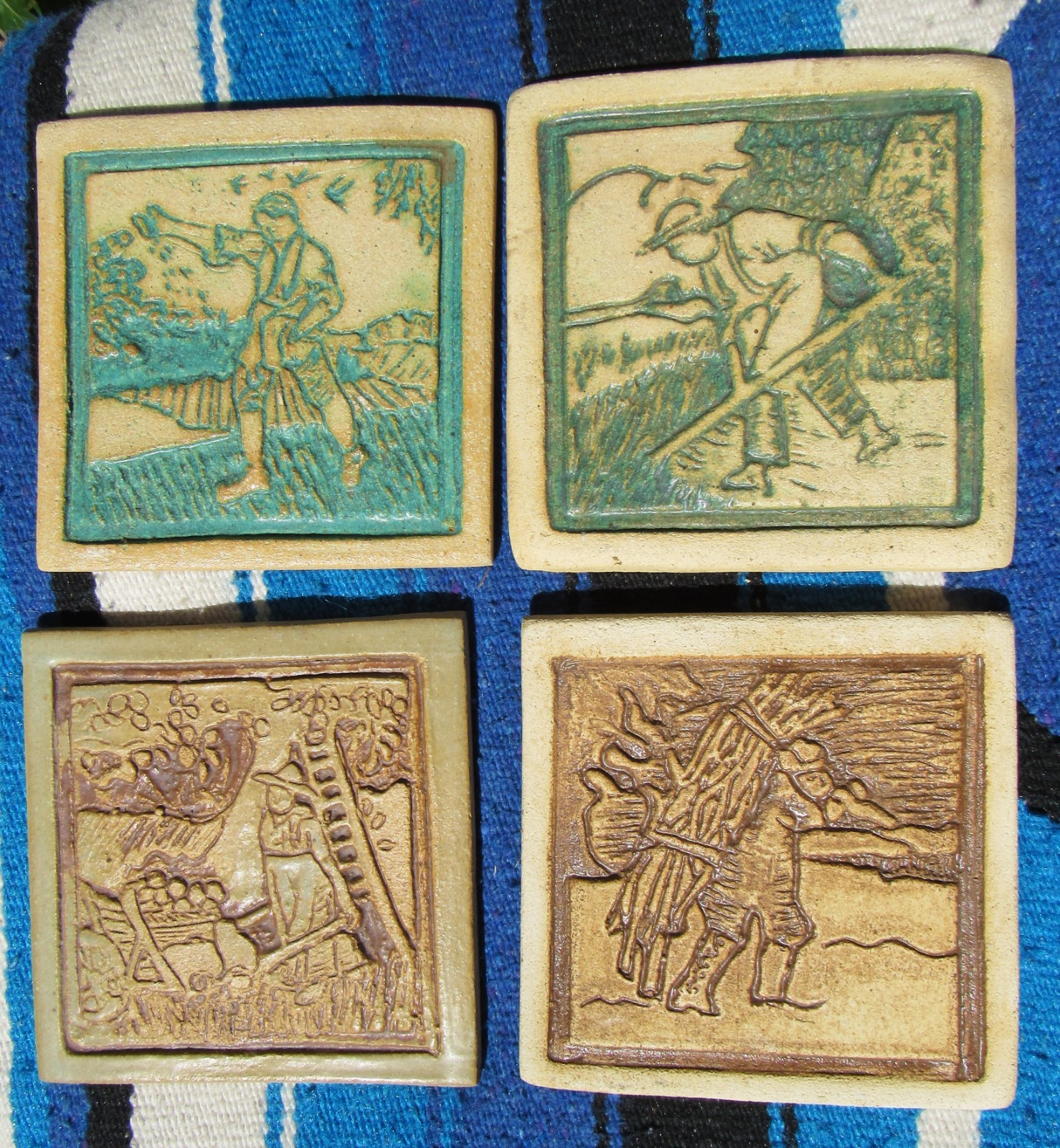 4 Antique Arts & Crafts Craftsman Tiles Studio Art Pottery Farming Scenes Rural