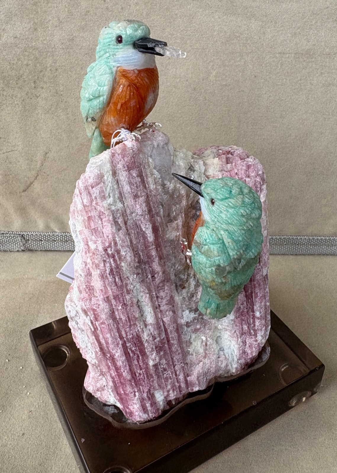 Amazonite and Orange Calcite Kingfisher Pair Amazonite and Orange Calcite Kingfisher Pair