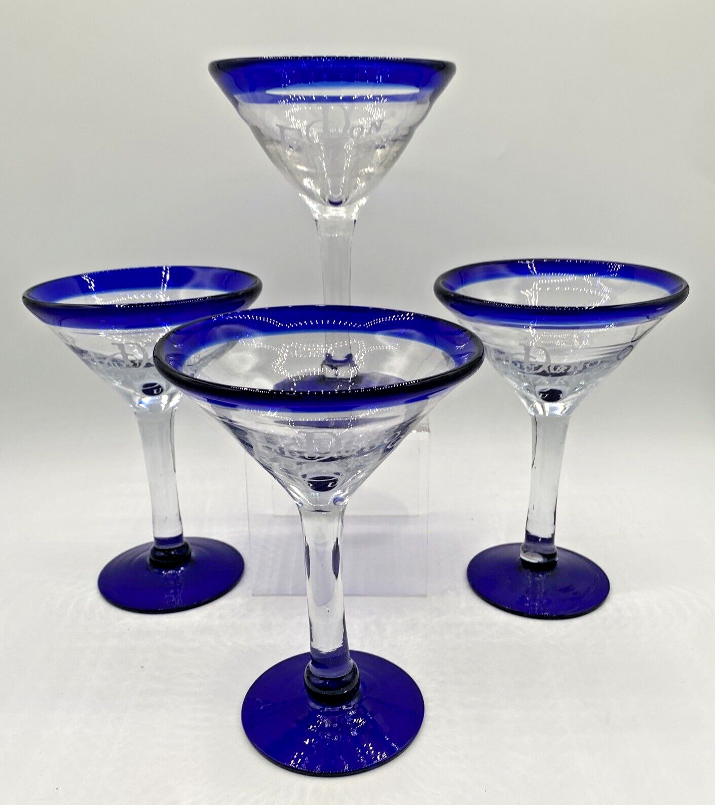 Set of 4 Tequila Margarita Glasses Don Eduardo Blue Rim 7