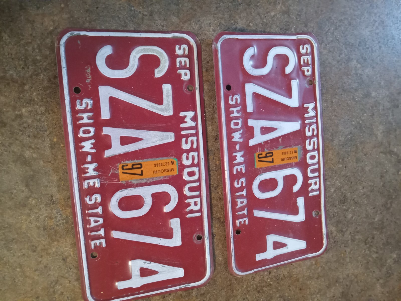 Vintage 1997 Missouri License Plate PAIR Matched Set SZA 674 Show-Me State... Vintage 1997 Missouri License Plate PAIR Matched Set SZA 674 Show-Me State...