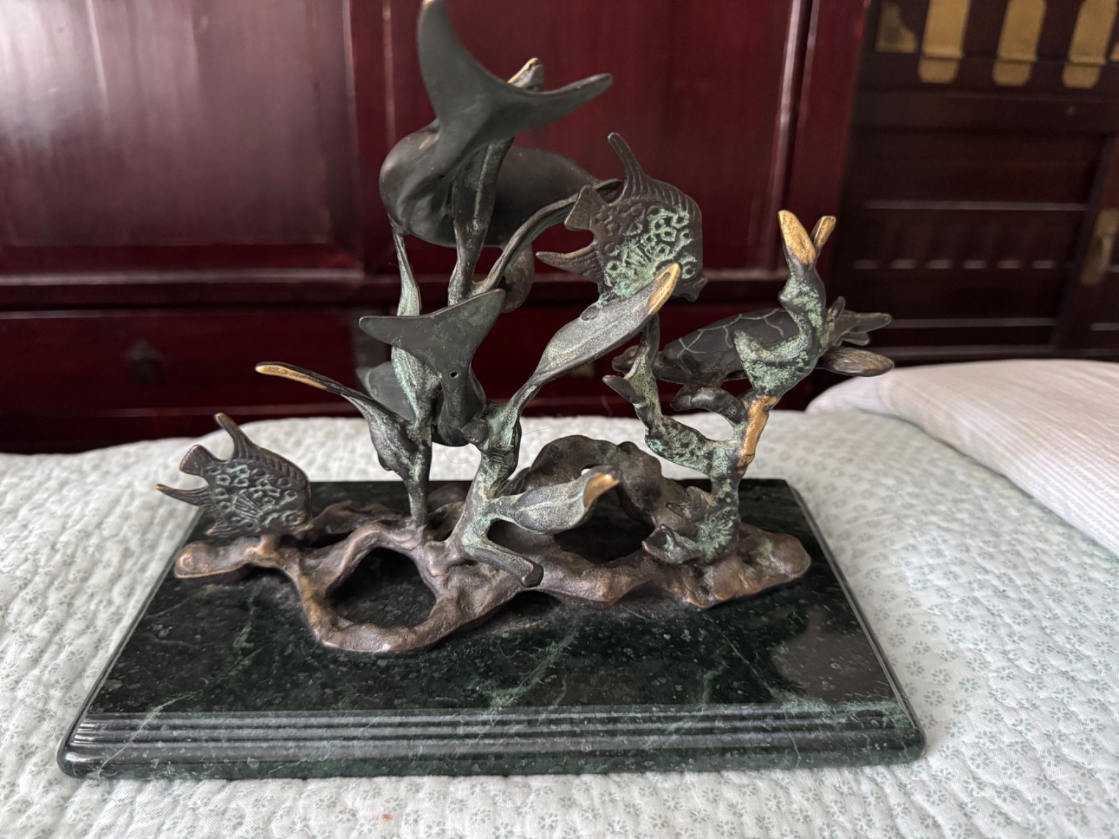 SPI home Dolphin Seaworld Brass Marble Sculpture Coastal Nautical Ocean
