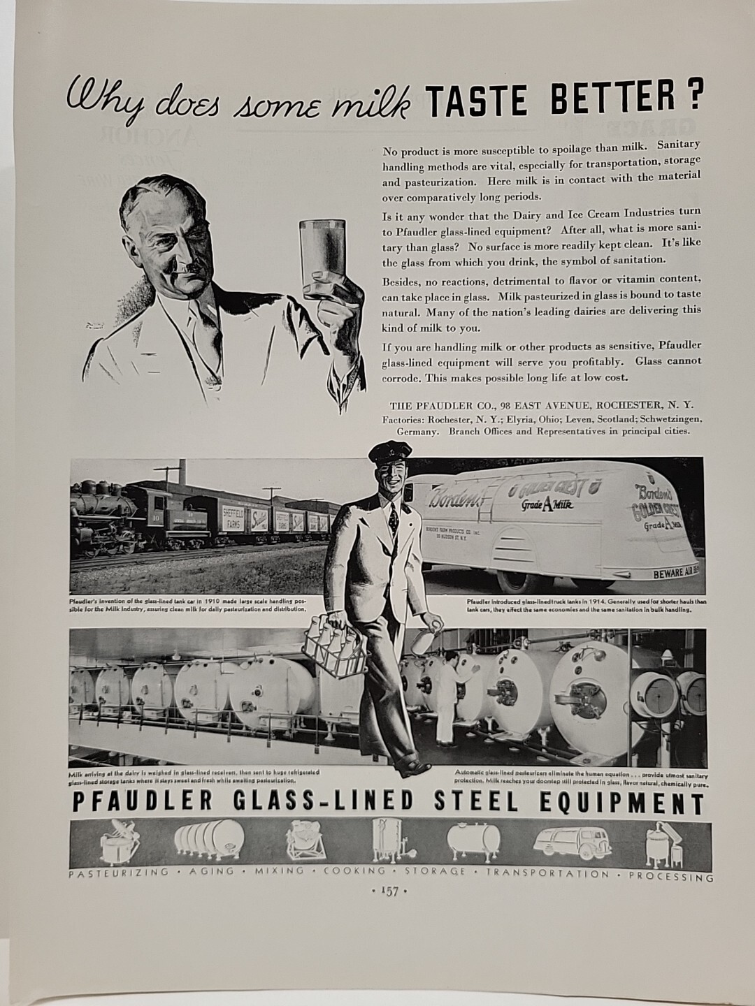 1935 Pfaudler Glass-Lined Steel Equipment Fortune Magazine Print Ad Milkman