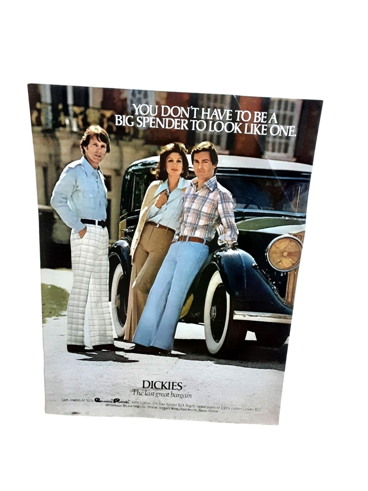 1974 Dickies Clothing Last Great Bargain with Old Car Original Print Ad 1974 Dickies Clothing Last Great Bargain with Old Car Original Print Ad