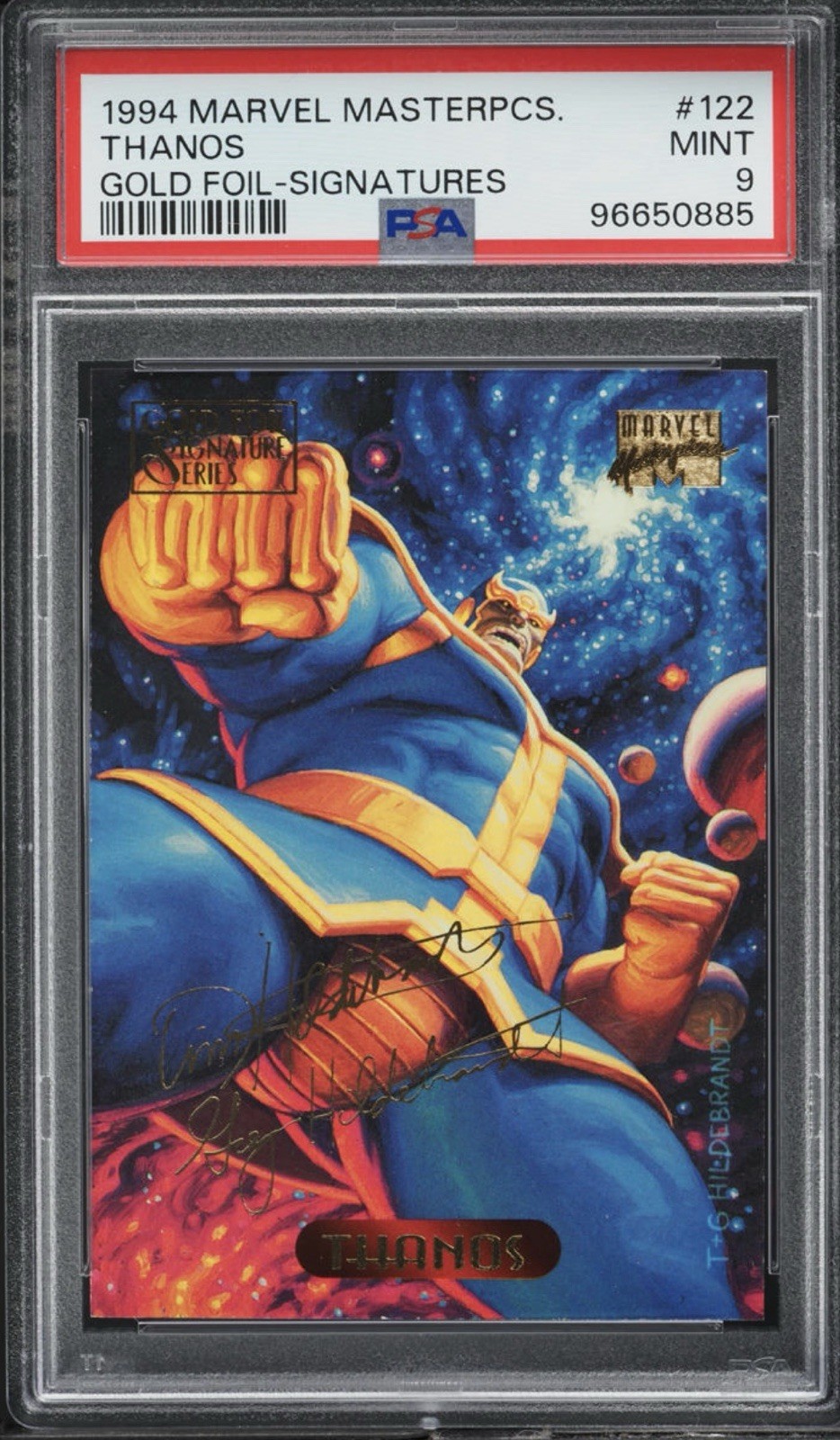 1994 Fleer Marvel Masterpieces Gold Foil Signatures Thanos #122 PSA 9  (POP 14)