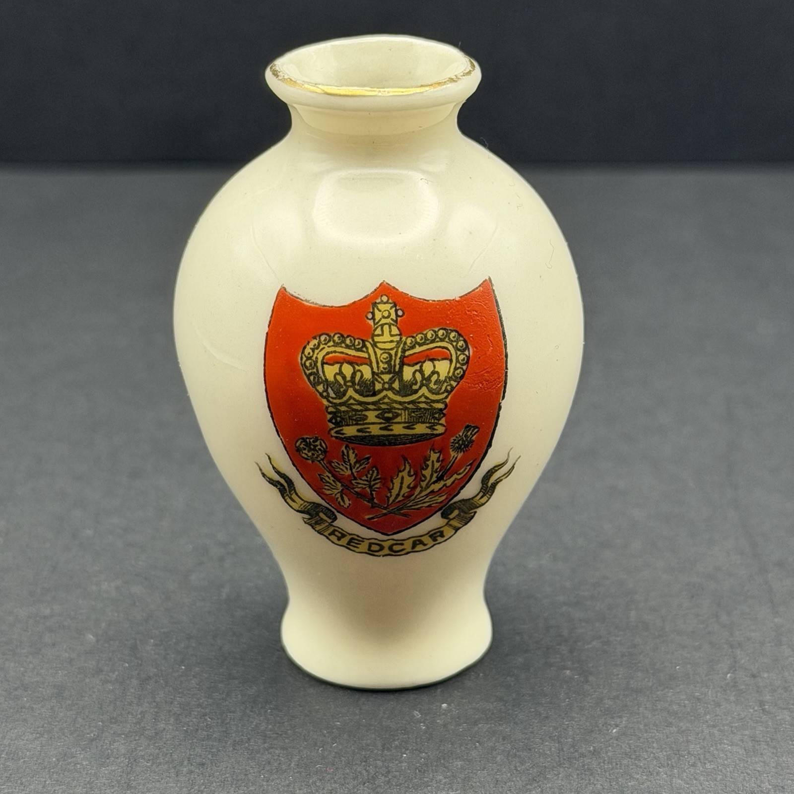 Antique Arcadian China Redcar Crested Ware Miniature Vase England Souvenir
