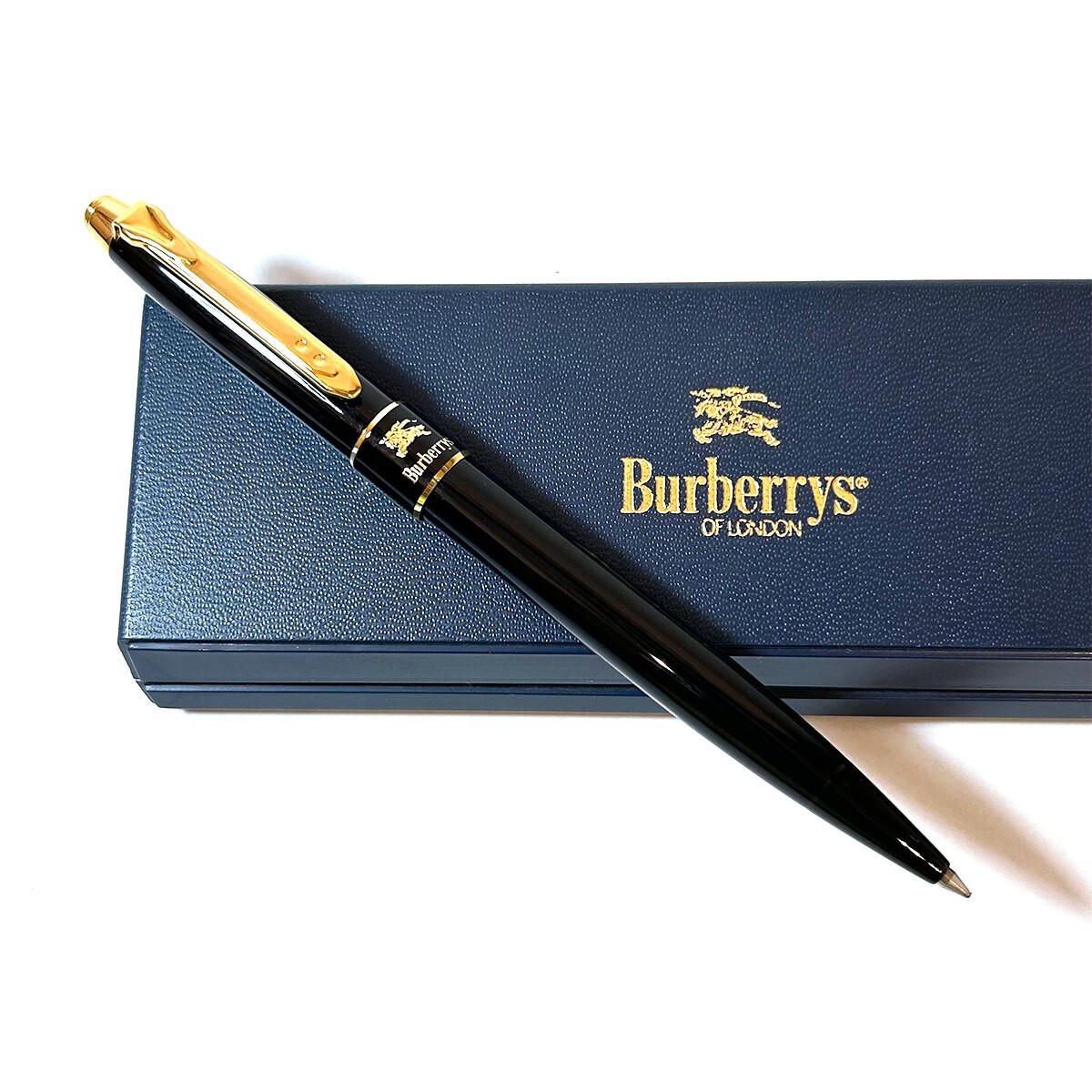 Burberry Vintage Ballpoint Pen with Case Black & Gold Logo Used