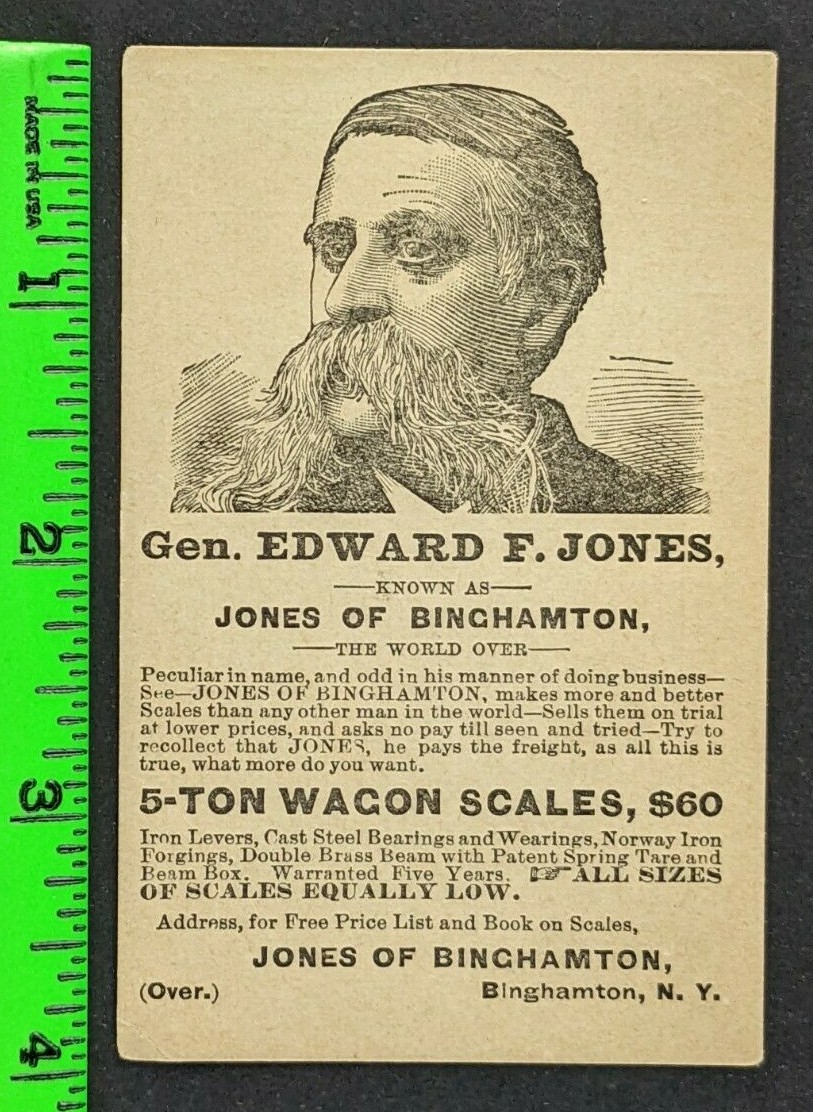 Vintage 1887 Civil War General Jones of Binghamton NY Scales Calendar Trade Card Vintage 1887 Civil War General Jones of Binghamton NY Scales Calendar Trade Card